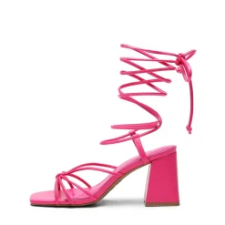 Square Toe Lace Up Block Heel Sandals