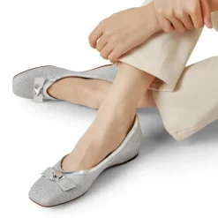Square Toe Low Wedge Bow Flats