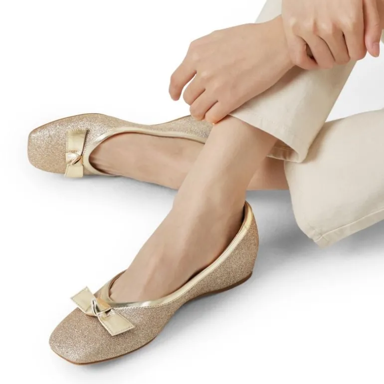 Square Toe Low Wedge Bow Flats