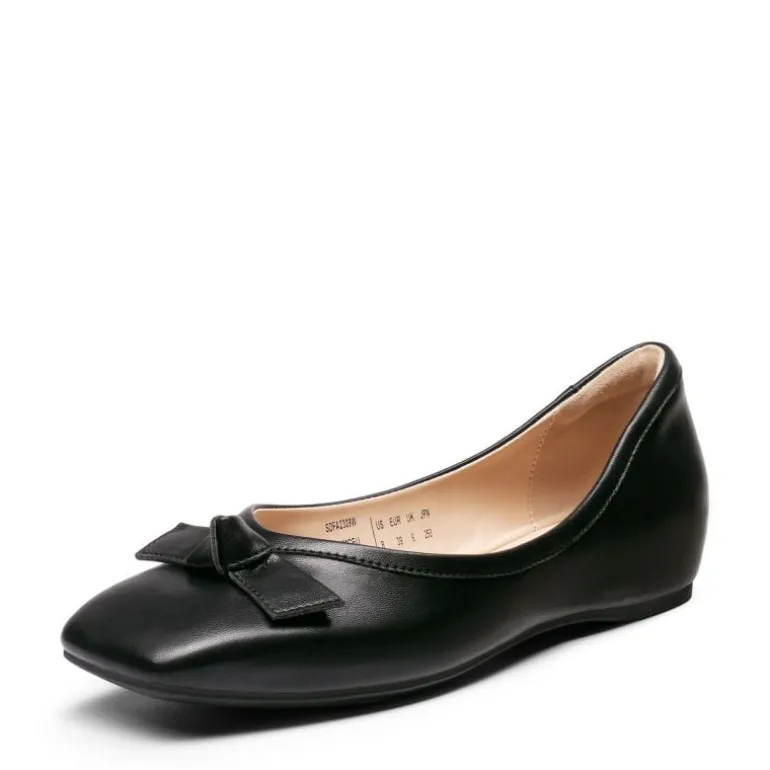 Square Toe Low Wedge Bow Flats