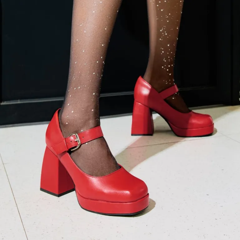Square Toe Mary Jane Platform Pumps