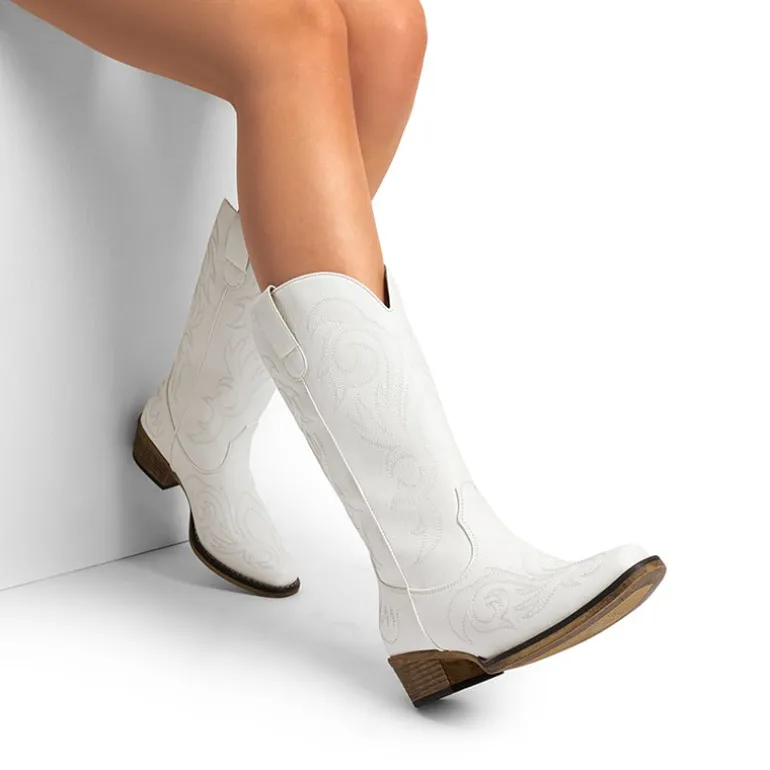 Square-toe Mid-Calf Cowgirl Boots