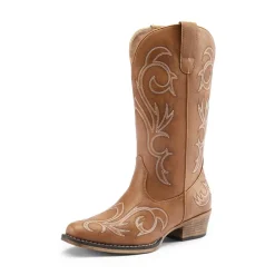 Square-toe Mid-Calf Cowgirl Boots