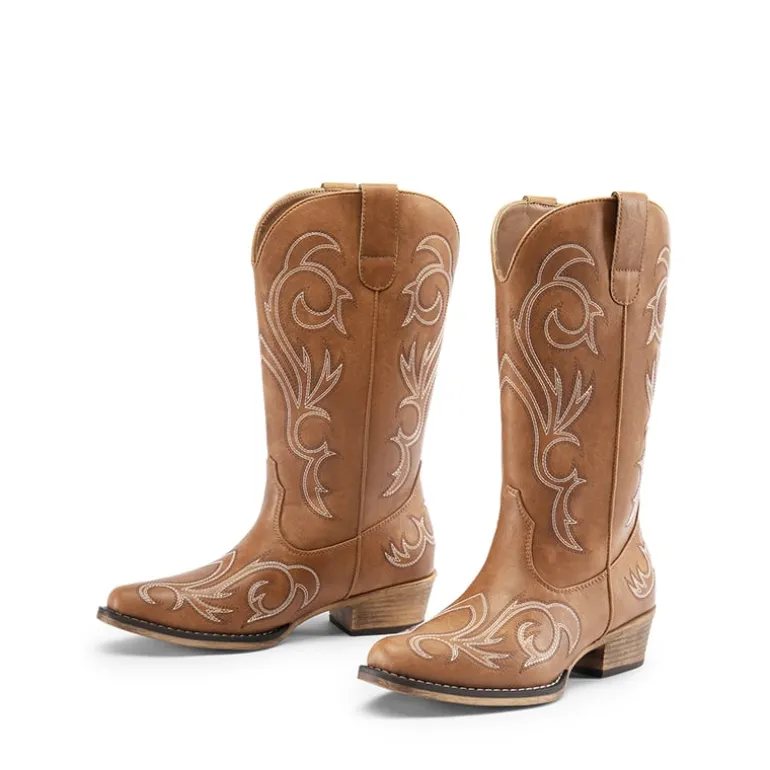 Square-toe Mid-Calf Cowgirl Boots