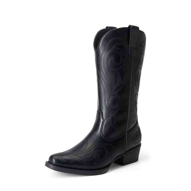Square-toe Mid-Calf Cowgirl Boots