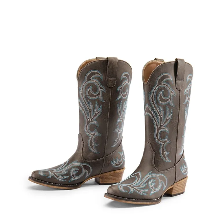 Square-toe Mid-Calf Cowgirl Boots
