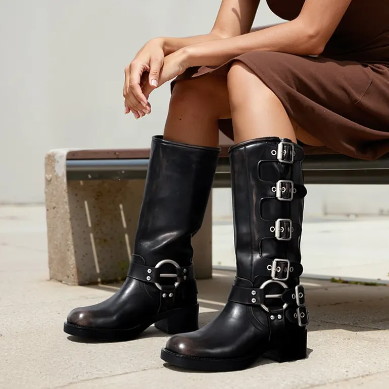 Square Toe Motorcycle Boots