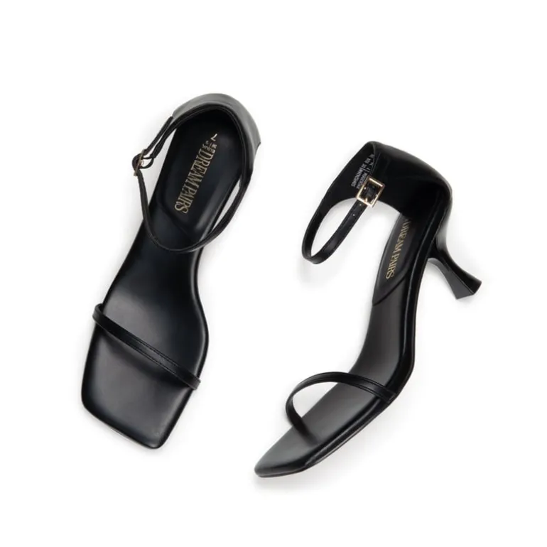Square-Toe One Strap Kitten Heel Sandals