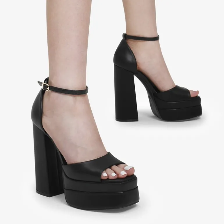 Square Toe Platform Chunky Heel Sandals