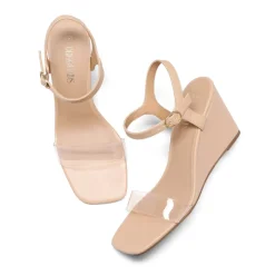 Square Toe Slingback Wedge Sandals