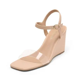 Square Toe Slingback Wedge Sandals