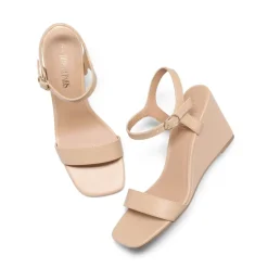Square Toe Slingback Wedge Sandals