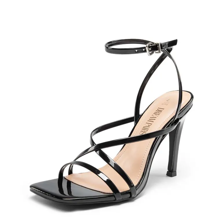 Square-Toe Strappy Stiletto Heel Sandals