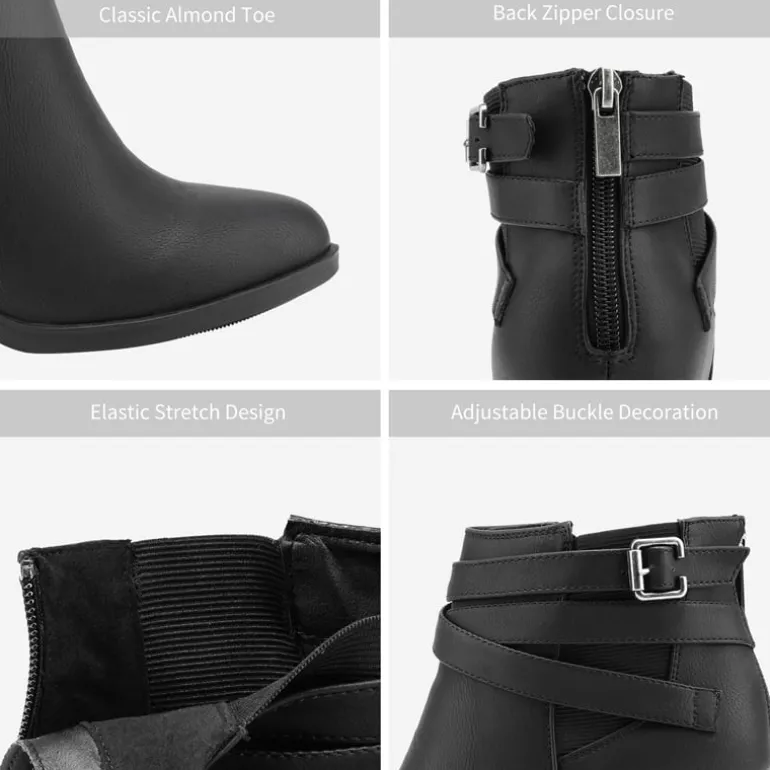Stacked Mid Heel Chunky Ankle Booties