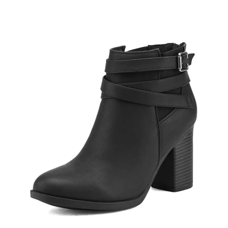 Stacked Mid Heel Chunky Ankle Booties