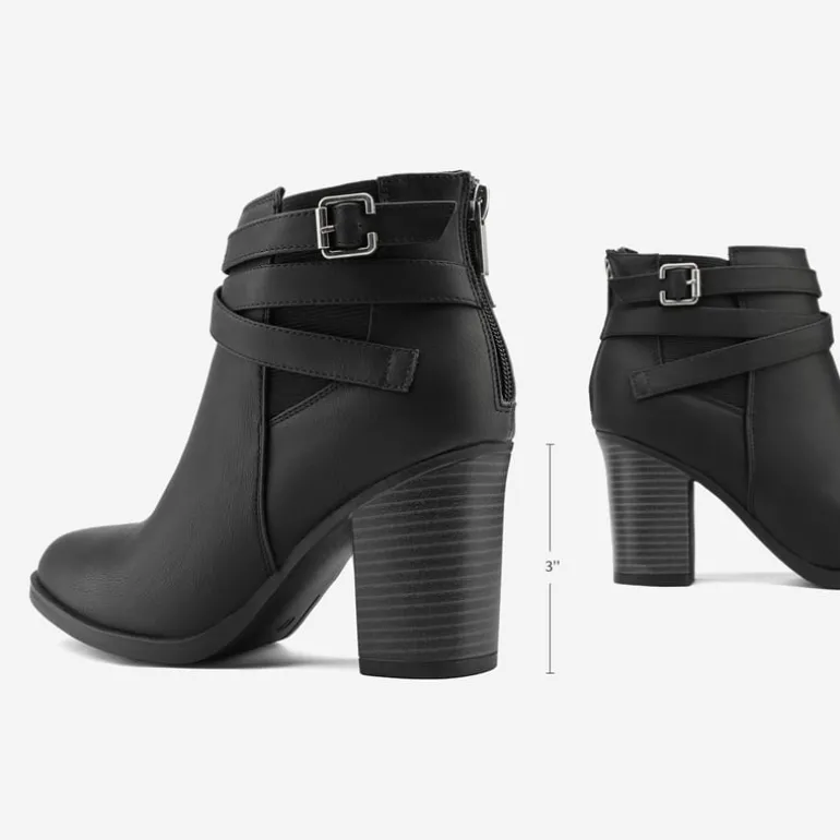 Stacked Mid Heel Chunky Ankle Booties