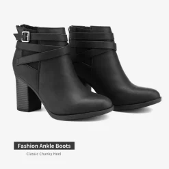 Stacked Mid Heel Chunky Ankle Booties
