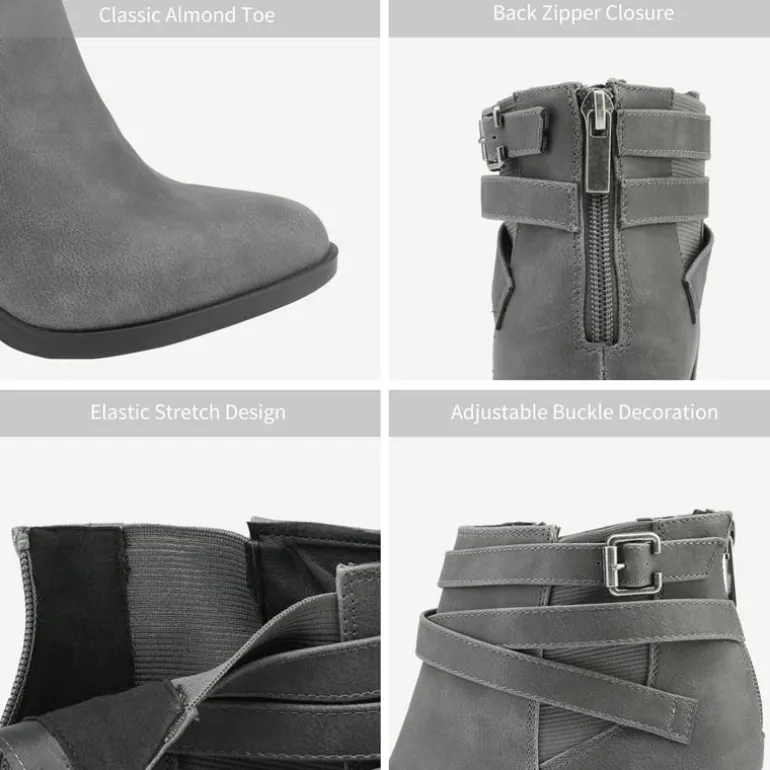 Stacked Mid Heel Chunky Ankle Booties