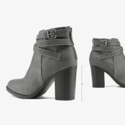 Stacked Mid Heel Chunky Ankle Booties