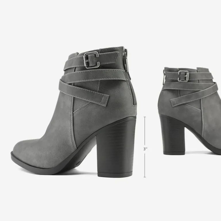 Stacked Mid Heel Chunky Ankle Booties