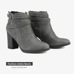 Stacked Mid Heel Chunky Ankle Booties