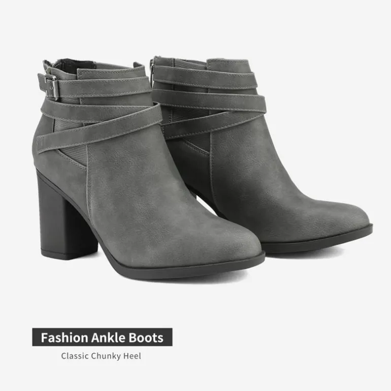 Stacked Mid Heel Chunky Ankle Booties
