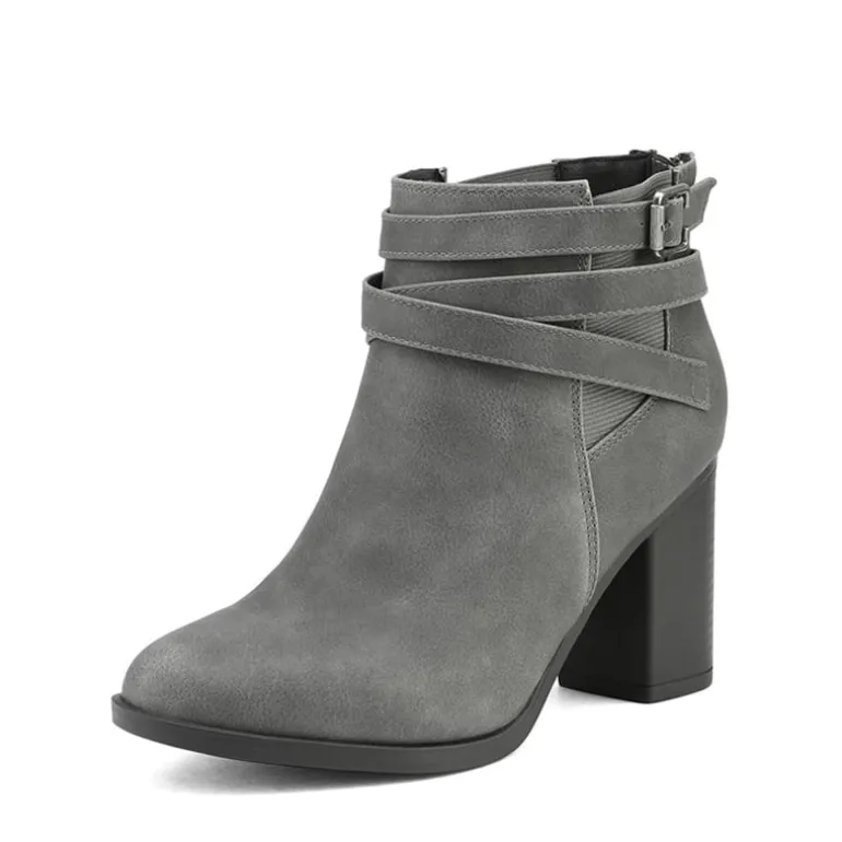 Stacked Mid Heel Chunky Ankle Booties