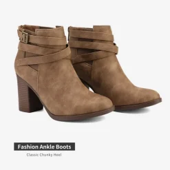 Stacked Mid Heel Chunky Ankle Booties