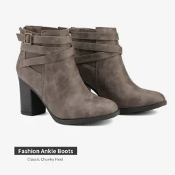 Stacked Mid Heel Chunky Ankle Booties