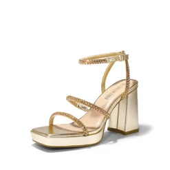 Strappy Chunky Heel Platform Rhinestone Sandals