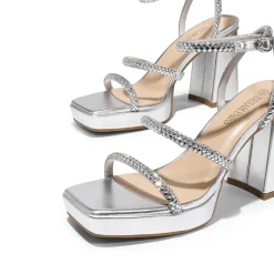 Strappy Chunky Heel Platform Rhinestone Sandals