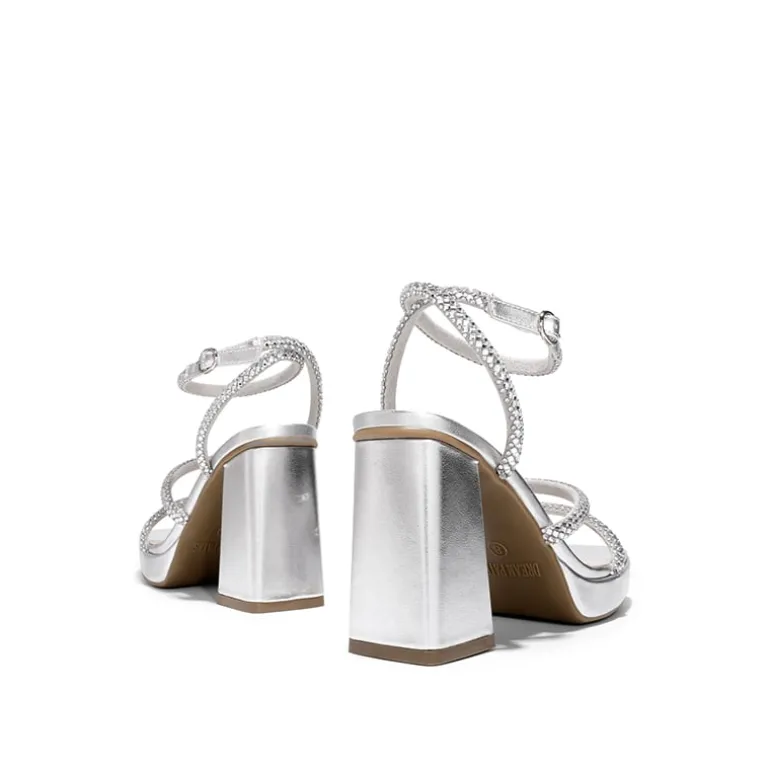 Strappy Chunky Heel Platform Rhinestone Sandals