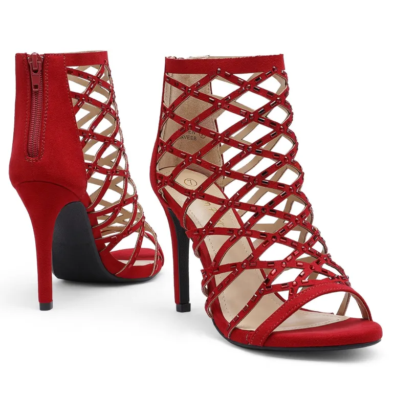 Strappy Stiletto Rhinestone Sandals