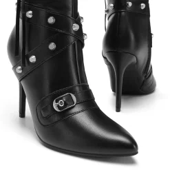Studded Cross-over Strap Stiletto Heel Boots