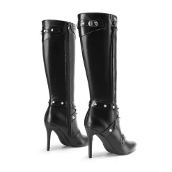 Studded Cross-over Strap Stiletto Heel Boots