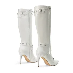 Studded Cross-over Strap Stiletto Heel Boots