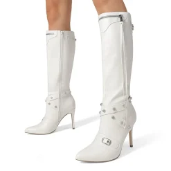 Studded Cross-over Strap Stiletto Heel Boots