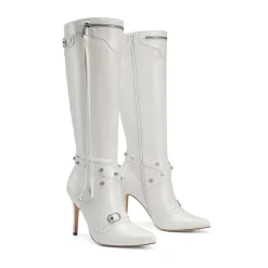 Studded Cross-over Strap Stiletto Heel Boots