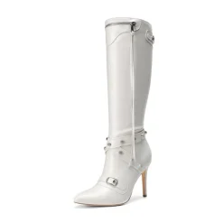 Studded Cross-over Strap Stiletto Heel Boots