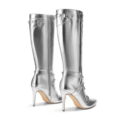 Studded Cross-over Strap Stiletto Heel Boots