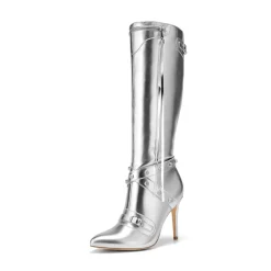 Studded Cross-over Strap Stiletto Heel Boots