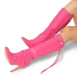 Studded Cross-over Strap Stiletto Heel Boots