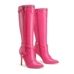 Studded Cross-over Strap Stiletto Heel Boots