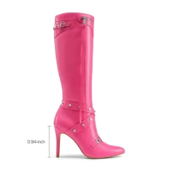 Studded Cross-over Strap Stiletto Heel Boots
