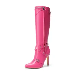 Studded Cross-over Strap Stiletto Heel Boots