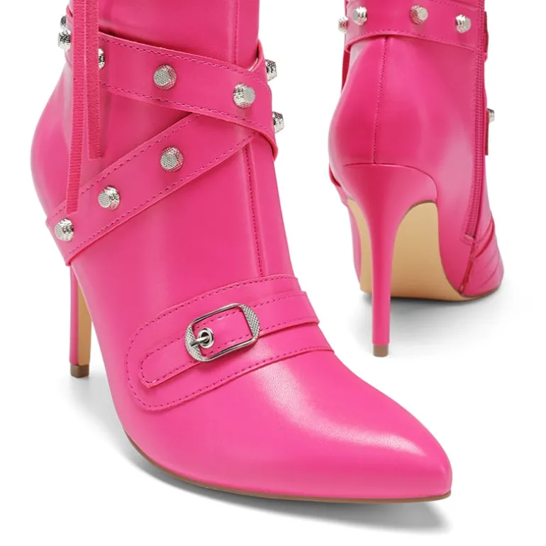 Studded Cross-over Strap Stiletto Heel Boots