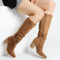 Suede Snip Toe Knee-High Riding Boots