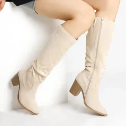 Suede Snip Toe Knee-High Riding Boots