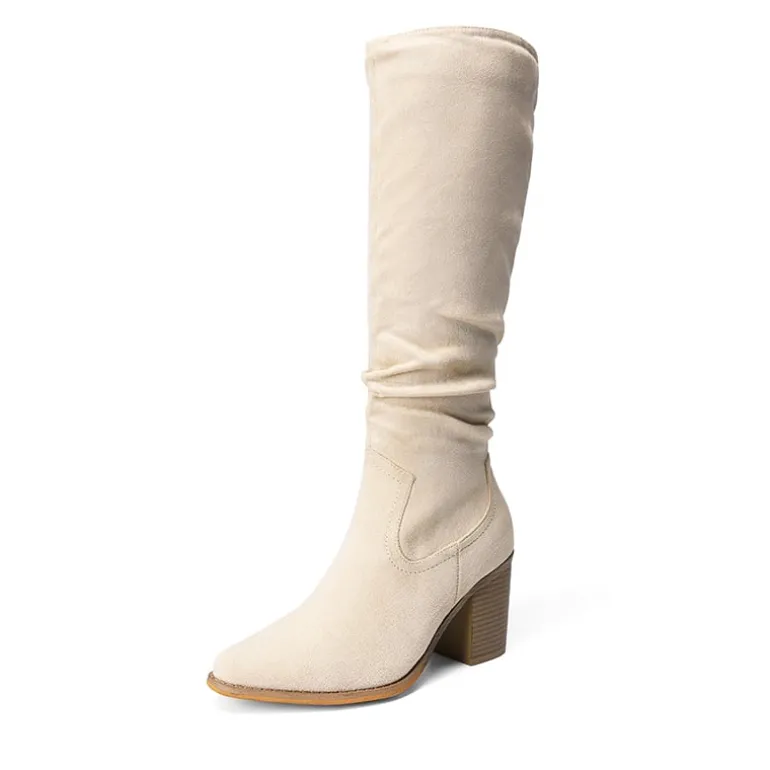 Suede Snip Toe Knee-High Riding Boots