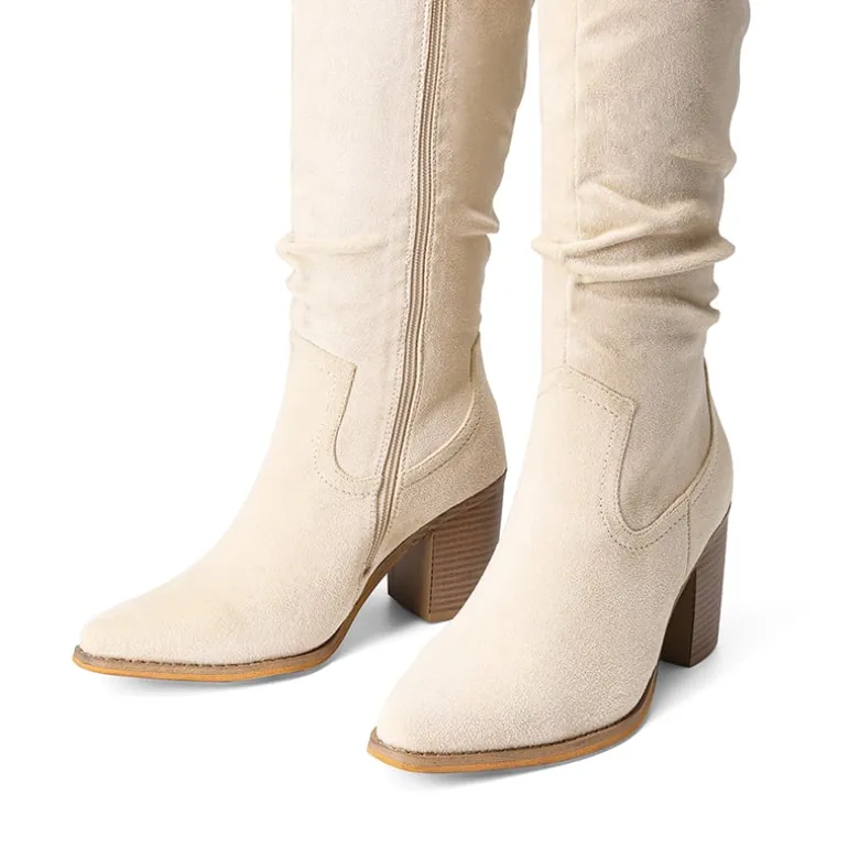Suede Snip Toe Knee-High Riding Boots